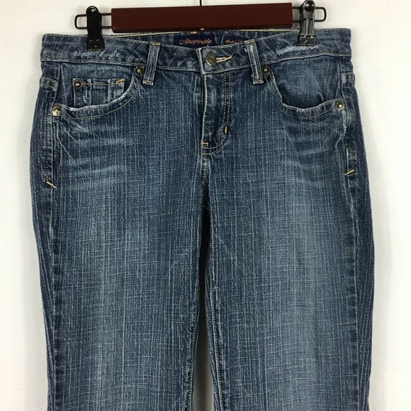 Aeropostale Womens Sz 5/6 Stretch Flare Blue Destressed Denim Jeans Inseam 29" - Picture 2 of 12